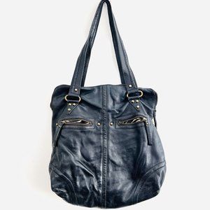 Kate Landry Midnight Blue - Black Leather Hobo Bag